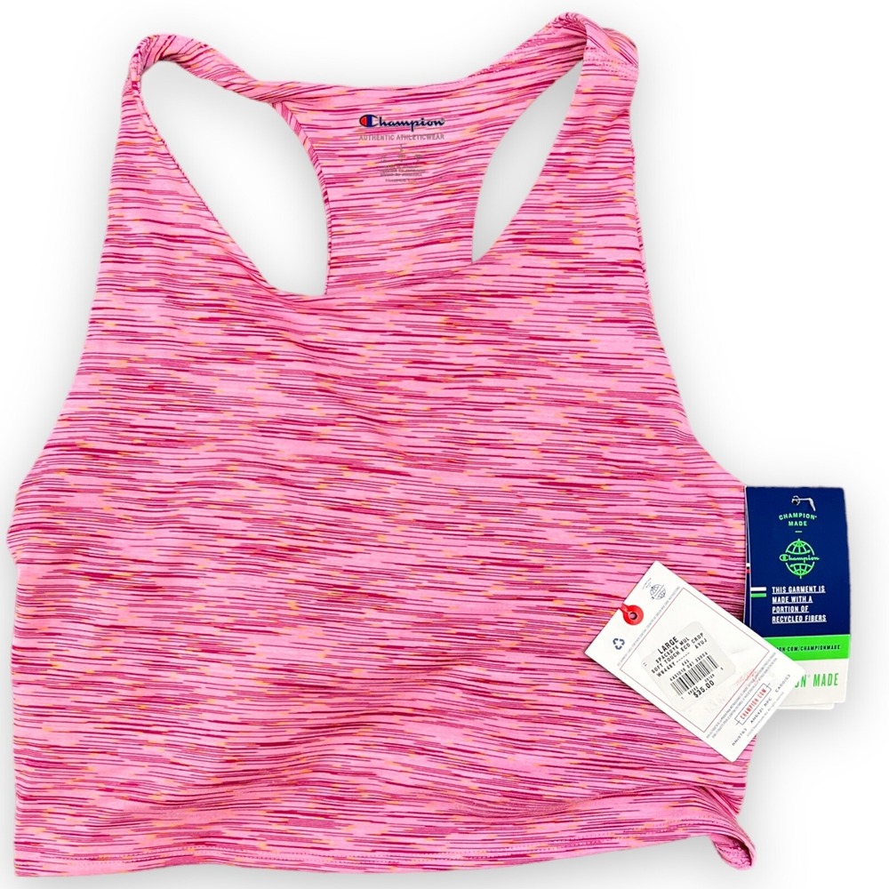 CHAMPION Women's Soft Touch Cropped Tank Top Heathered Pink Strappy Size L